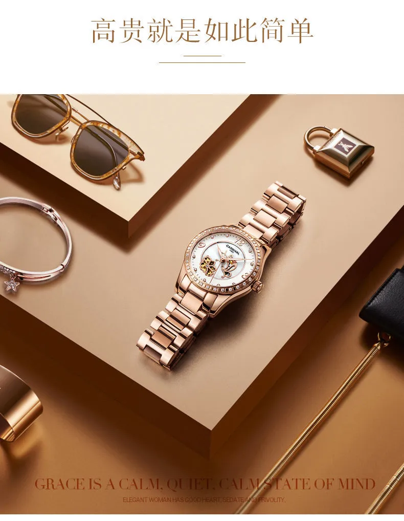 Women's Casual Luminous Automatic Skeleton Mechanical Wrist Watch