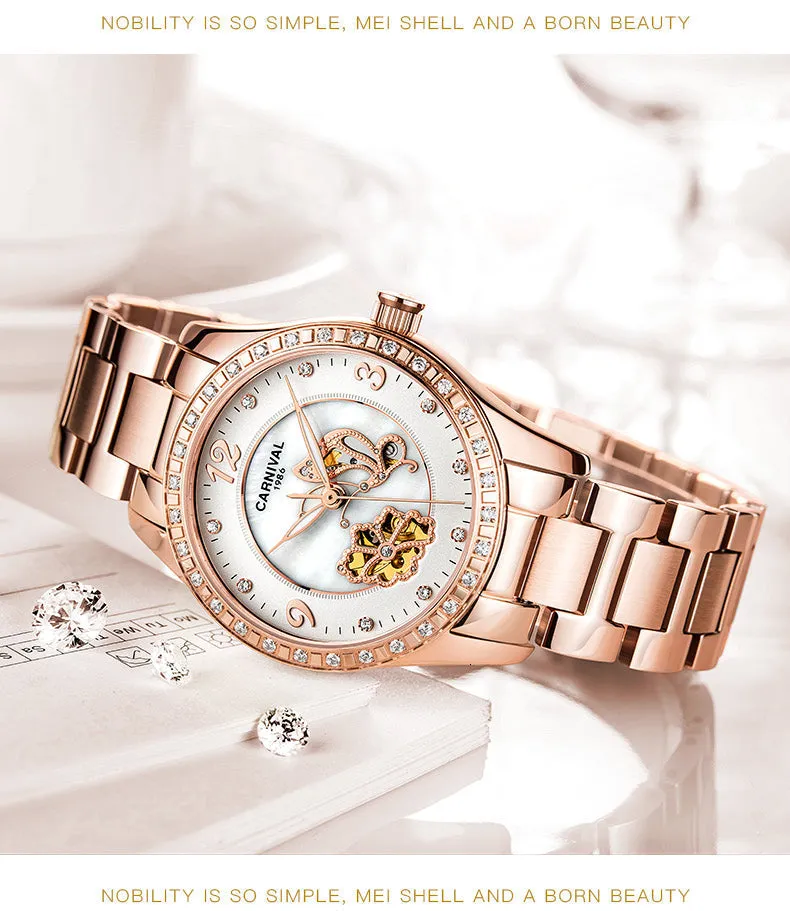 Women's Casual Luminous Automatic Skeleton Mechanical Wrist Watch