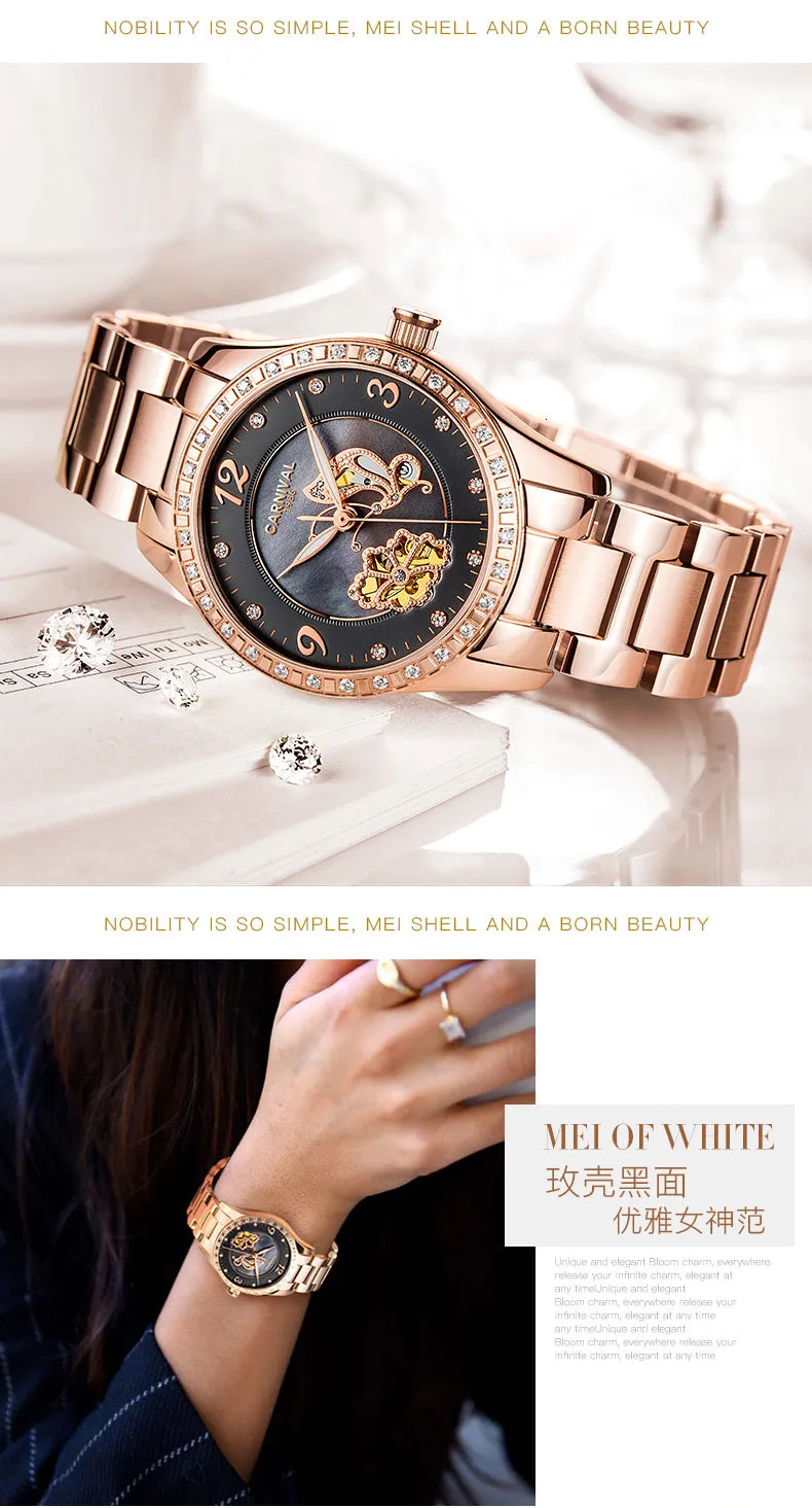 Women's Casual Luminous Automatic Skeleton Mechanical Wrist Watch