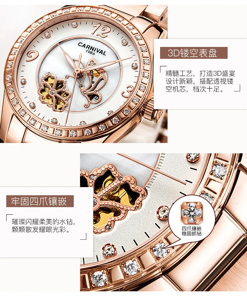 Women's Casual Luminous Automatic Skeleton Mechanical Wrist Watch