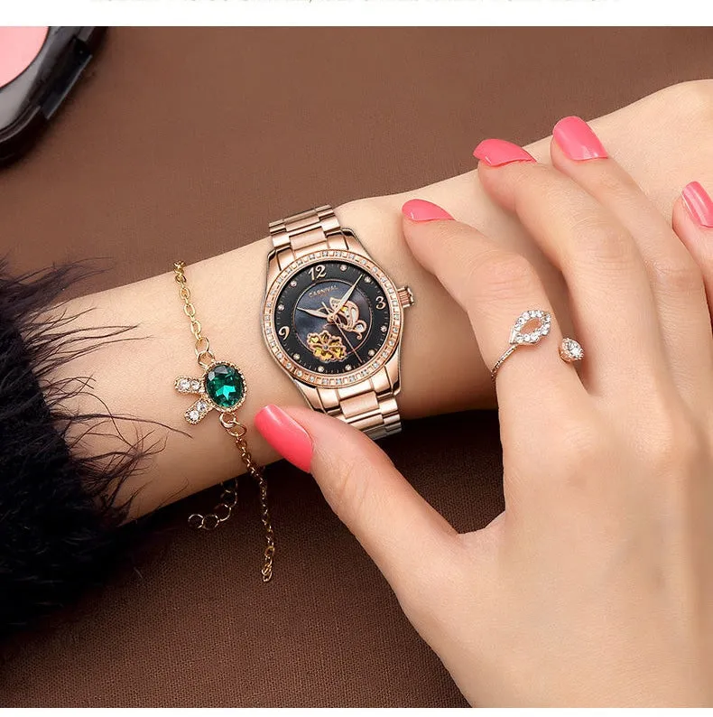 Women's Casual Luminous Automatic Skeleton Mechanical Wrist Watch