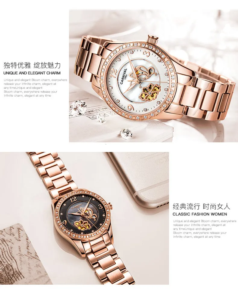 Women's Casual Luminous Automatic Skeleton Mechanical Wrist Watch