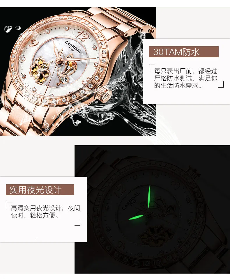Women's Casual Luminous Automatic Skeleton Mechanical Wrist Watch
