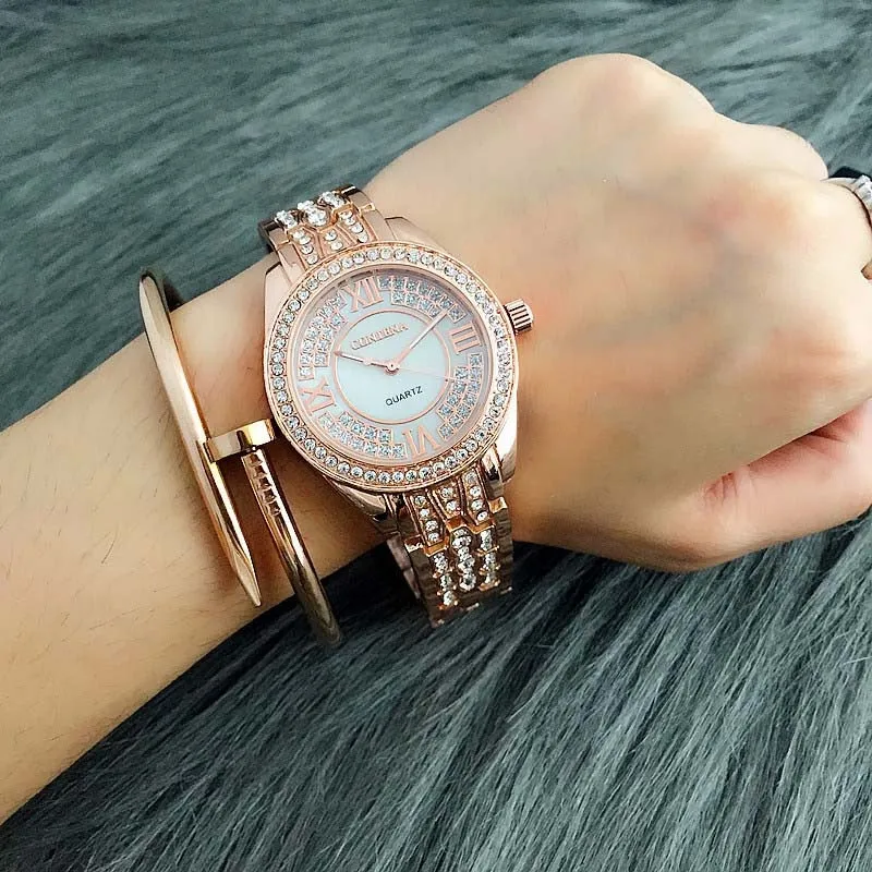 Women's Fashion Luxury Elegant Diamond Shock Resistant Wrist Watch