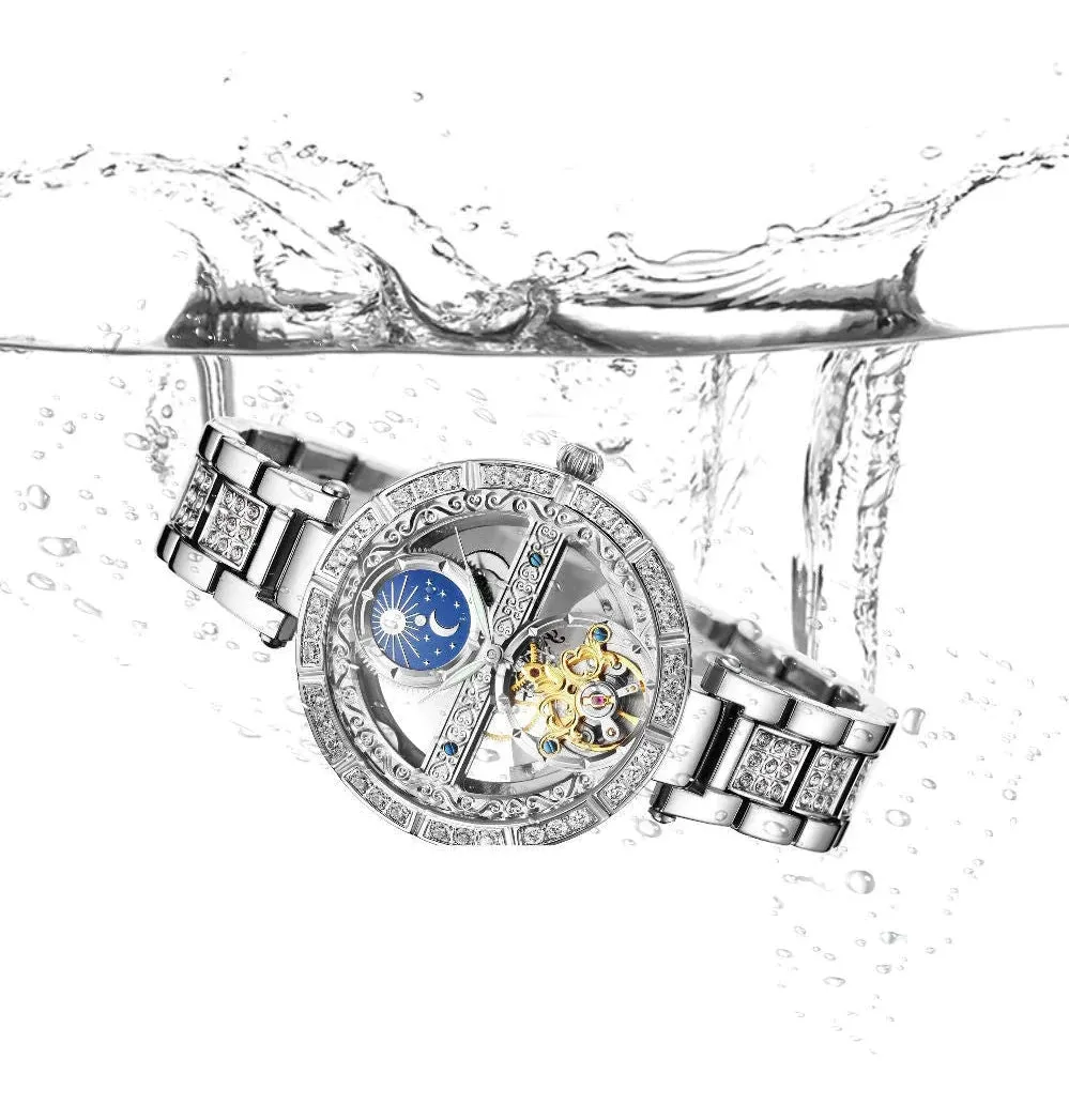 Women's Genuine Leather Hollowed Out Skeleton Luminous Wristwatch