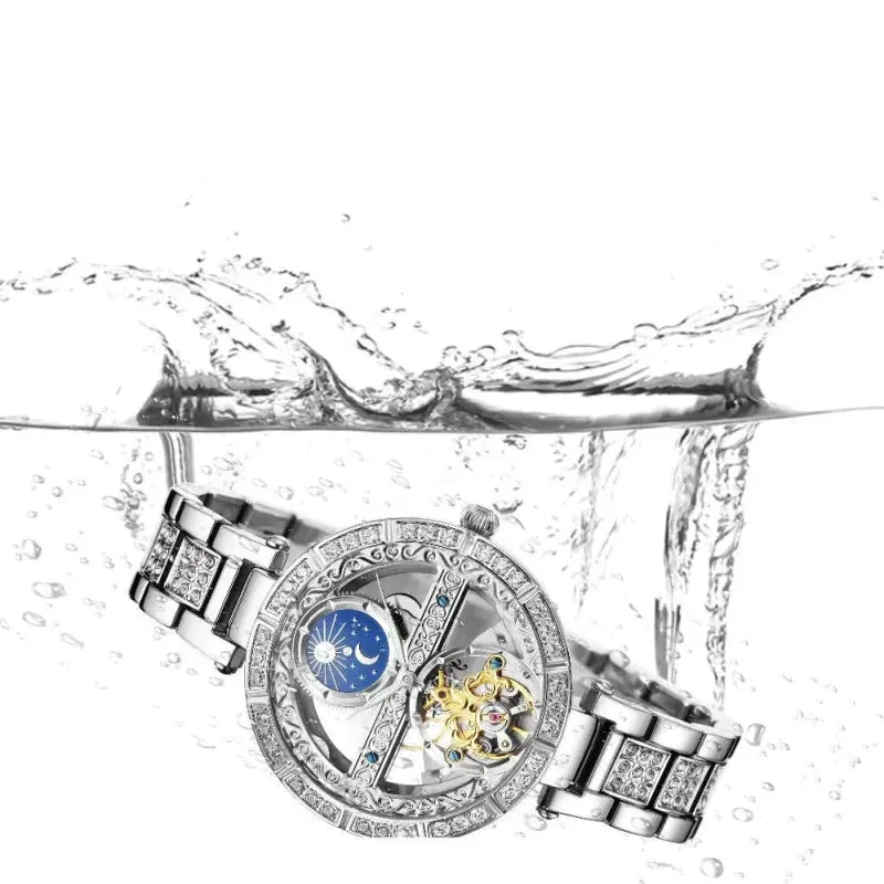 Women's Genuine Leather Hollowed Out Skeleton Luminous Wristwatch