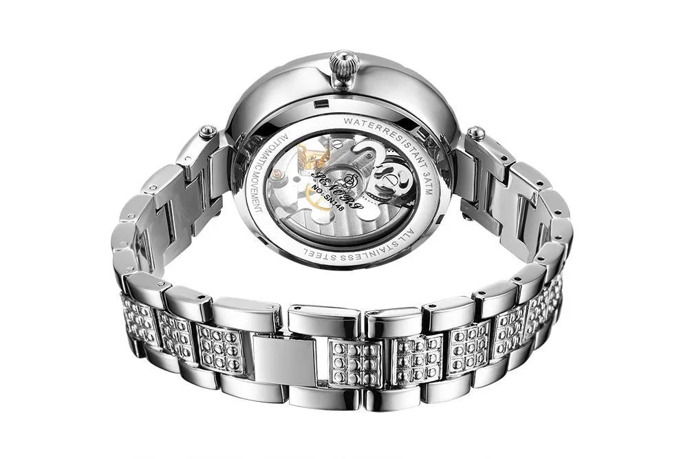 Women's Genuine Leather Hollowed Out Skeleton Luminous Wristwatch