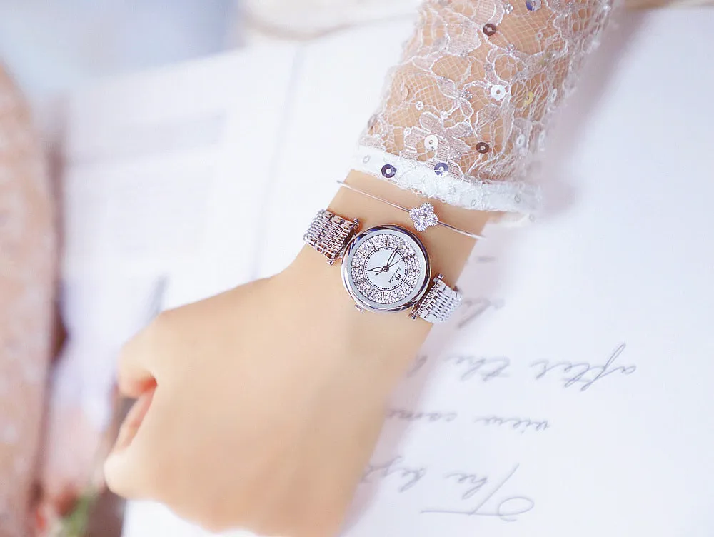 Women's Rhinestone Round Shape Stainless Steel Shock Resistant Watch