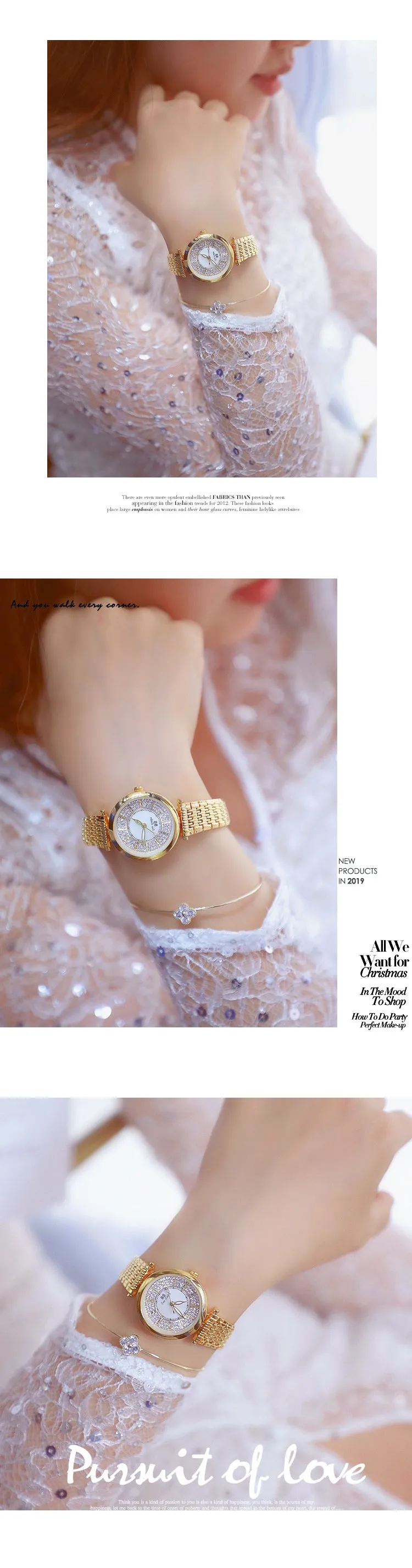Women's Rhinestone Round Shape Stainless Steel Shock Resistant Watch