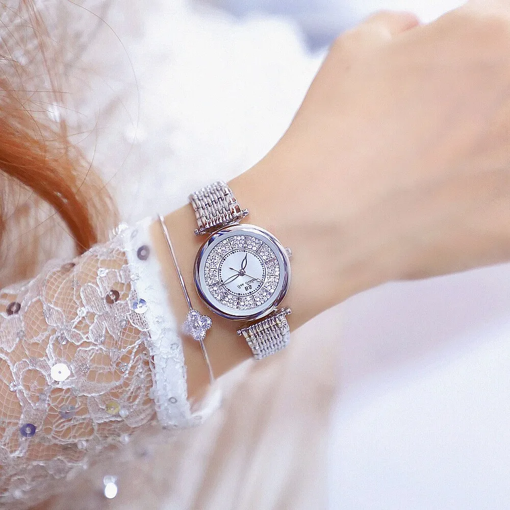 Women's Rhinestone Round Shape Stainless Steel Shock Resistant Watch