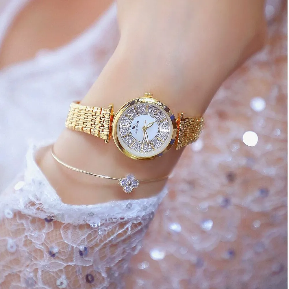 Women's Rhinestone Round Shape Stainless Steel Shock Resistant Watch
