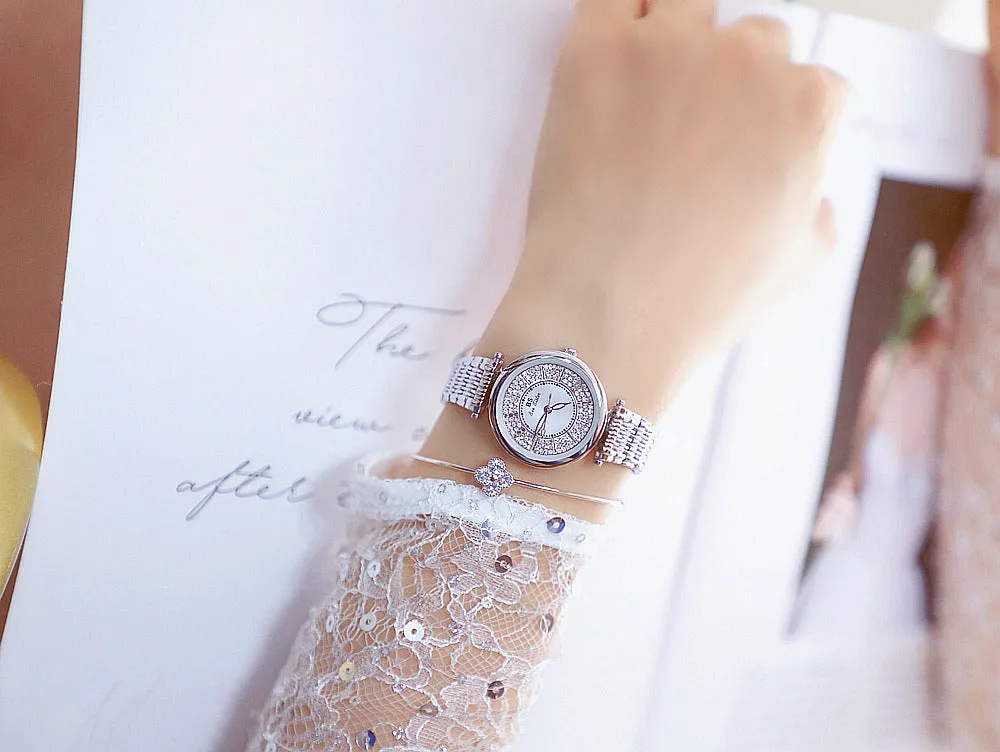 Women's Rhinestone Round Shape Stainless Steel Shock Resistant Watch