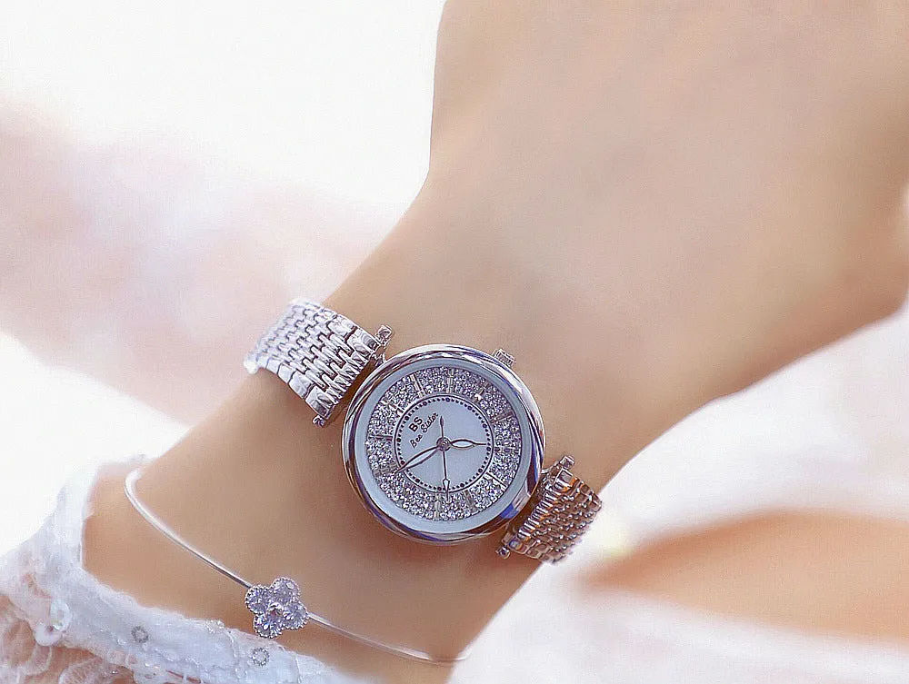 Women's Rhinestone Round Shape Stainless Steel Shock Resistant Watch